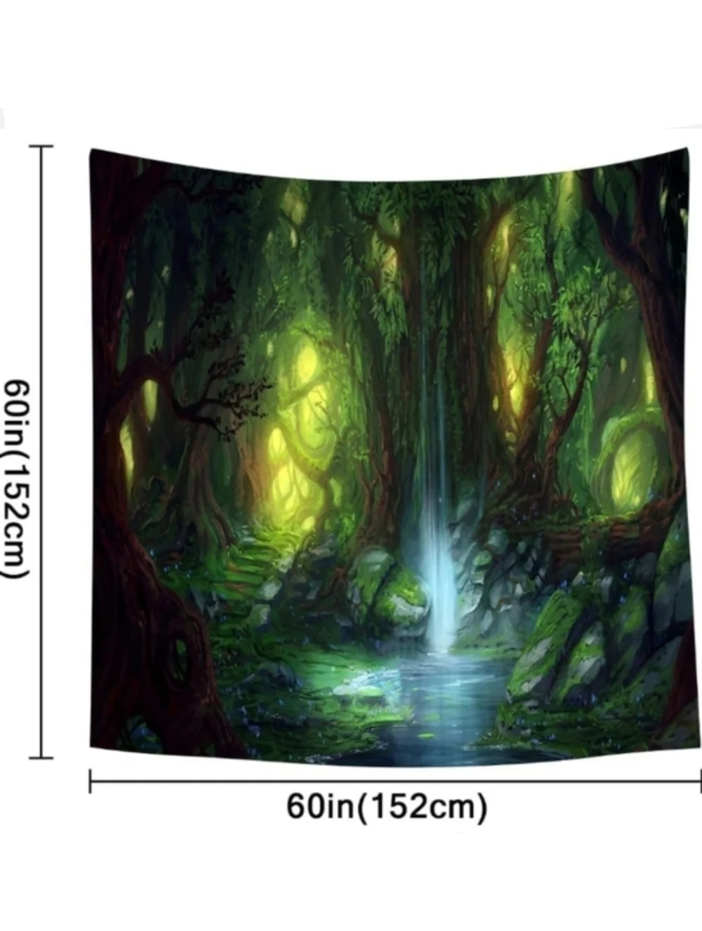 Magical Forest Stream Square Green Mystical Woods Branches Big Wall Tapestry